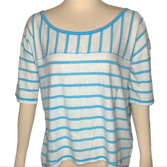 HOLLISTER White Teal Burnout Striped Tee Large NEW - Picture 2 of 9